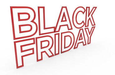 Red glass isolated Black Friday sign on white background. 3D rendering