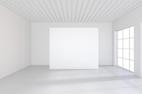 Large office with falling light from the window to the floor. 3D rendering