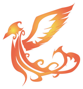 soaring fiery Phoenix with raised wings up