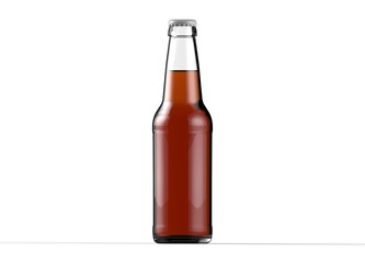 Transparent glass isolated full of beer bottle with white cap on white background. 3D rendering