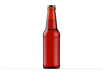 Brown glass isolated full beer bottle with metallic cap on white background. 3D rendering
