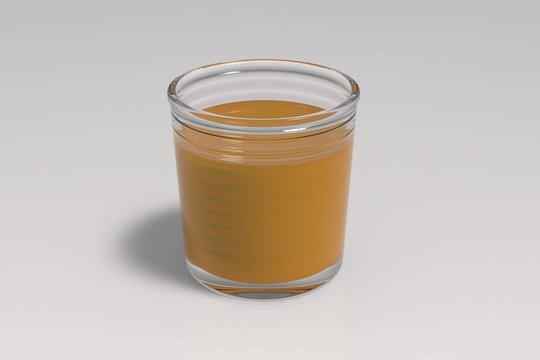Isolated Rippled transparent glass with orange juice on white background. 3D rendering