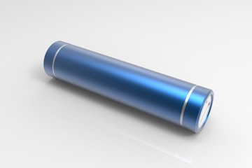 Blue isolated cylinder power bank on white background. Mock up, 3D rendering