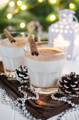 Christmas Milk Cocktail with Spice Eggnog in Festive Atmosphere.