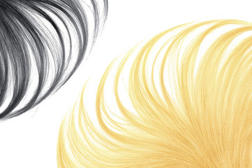 Lush black and blond hair isolated on white background