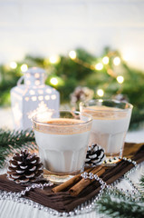 Christmas Milk Cocktail with Spice Eggnog in Festive Atmosphere.