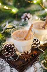 Christmas Milk Cocktail with Spice Eggnog in Festive Atmosphere.