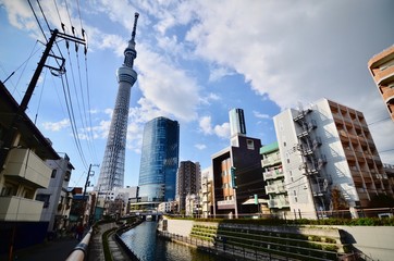 Landscape view of Tokyo sky tree, the tallest tower in Tokyo, Japan in clear winter sky day