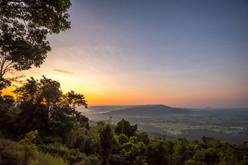 scenery during sunrise time with mountain and savannah field