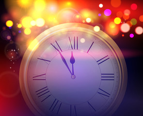 Obraz na płótnie Canvas Christmas and New Year blurred festive background with clock.