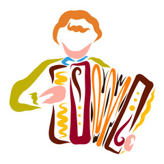 Young man playing the accordion, colorful pattern