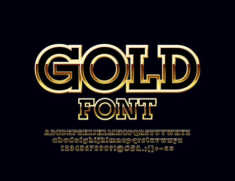 Vector luxury Gold Alphabet. Elegant set of beautiful Letters, Numbers and Symbols.