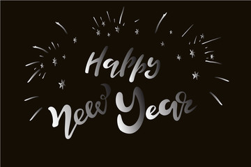 vector illustration with lettering Happy New 2019 Year - festive inscriptions handwritten with creative calligraphic fonts and decorated. Usable for banners, greeting cards, gifts etc. EPS 10