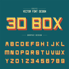 3D font and alphabet vector, Shadow square typeface letter and number design, Graphic text on background