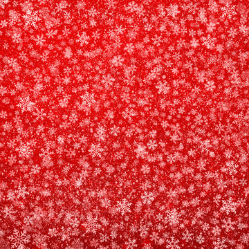 Snowflakes falling on red background