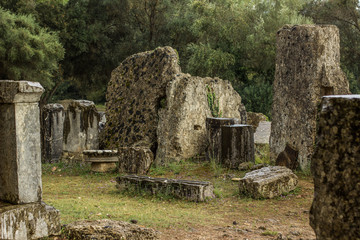 destroyed antique heritage buildings complex ruins of ancient Greece open air museum for tourists...