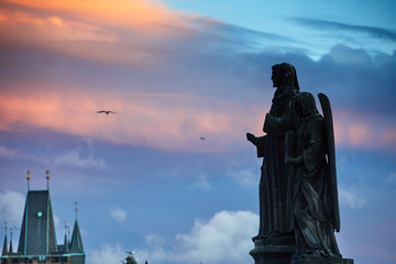 Sights of Prague, Czech Republic, Silhouettes of statues against the sky