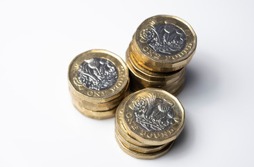 UK money, stack of pound coins