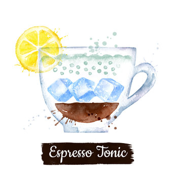 Watercolor illustration of Espresso-tonic coffee