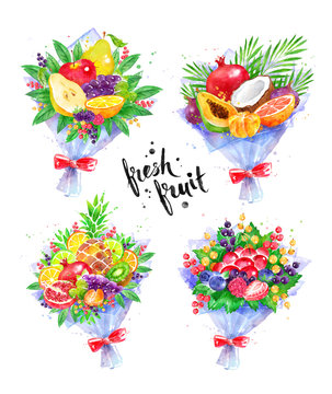 Illustration set of fresh fruit Bouquets