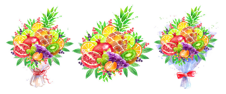 illustration set of fresh fruit Bouquet