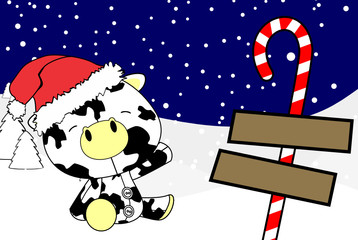 cute baby cow cartoon xmas background card in vector format