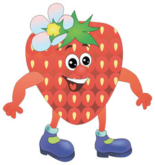 Cartoon funny Illustrations strawberry. Funny fruit drawing in cartoon style. Smiley strawberry character