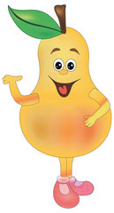 Cartoon funny Illustrations pear. Funny fruit drawing in cartoon style. Smiley pear  character