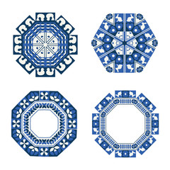 set of decorative circular composition with folk elements