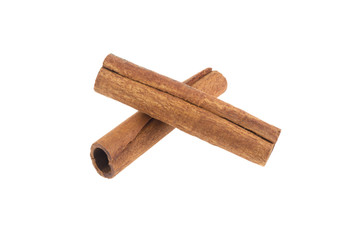 two cinnamon sticks isolated on white background