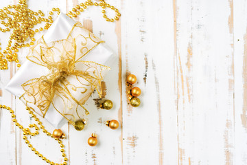 Topv view of golden Christmas gift boxes