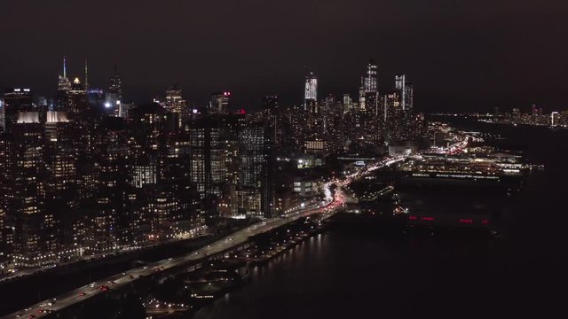 Aerial VIew New York City Night Helicopter