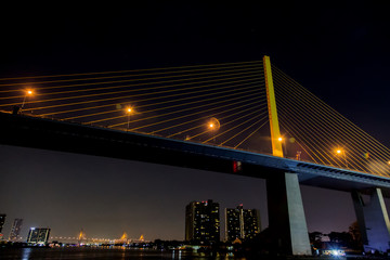 landscape night of Choa Praya river in night time.