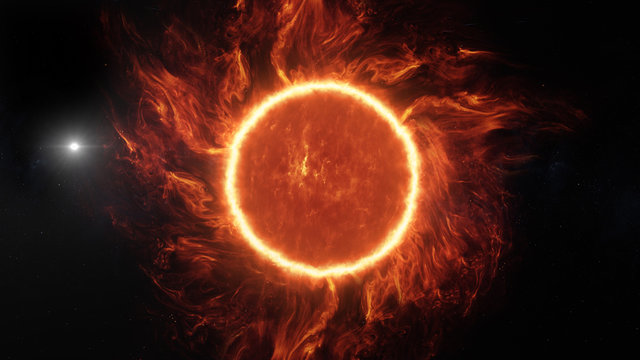 3D illustration of a distant sun with amazing atmosphere