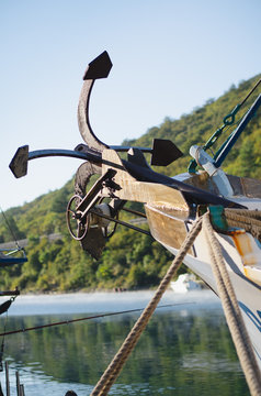 Boat front, bow with iron anker