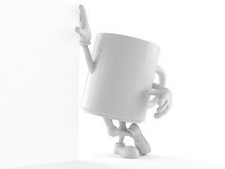 Mug character leaning on wall