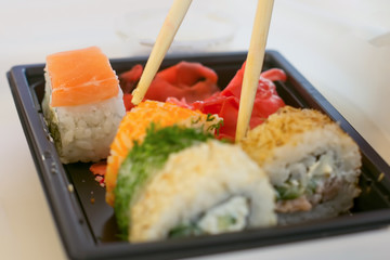 sushi rolls, japanese cuisine, closeup
