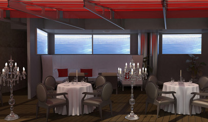 restaurant, interior visualization, 3D illustration
