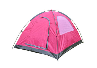 Camping tent isolate, Pink color dome tent on white background.