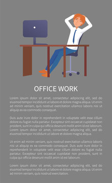 Office Work Banner Man Resting at Workplace Vector