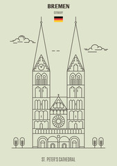 St. Peter's Cathedral in Bremen, Germany. Landmark icon - obrazy, fototapety, plakaty