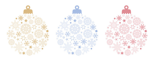 set of christmas ball decoration with snowflakes and stars in different colors vector illustration EPS10