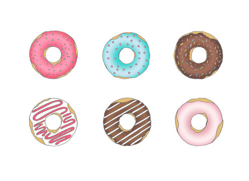 pattern with the image of multi-colored donuts