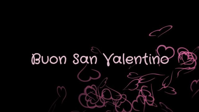 Animation Buon San Valentino, Happy Valentine's day in italian language, greeting card, pink hearts, black background