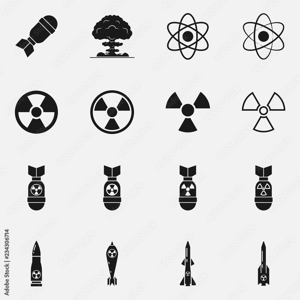 Wall mural set of nuclear weapons includes missiles, bombs and explosion. radiation symbol. international day a - Wall murals