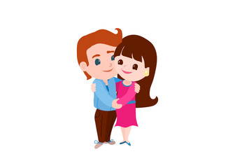 Couple in love. Man and woman hugging each other gently. Cartoon characters graphic design. Vector illustration