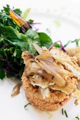 Portuguese fish in Escabeche sauce with tomato rice gourmet meal