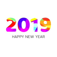 Happy new year 2019 creative text design with colorful layout. Vector template for your design.