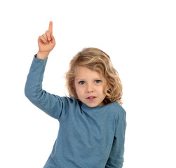 Adorable child with his hands raised asking speak