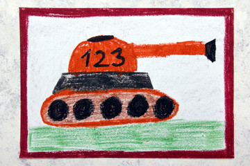 Colorful hand drawing:  brown tank